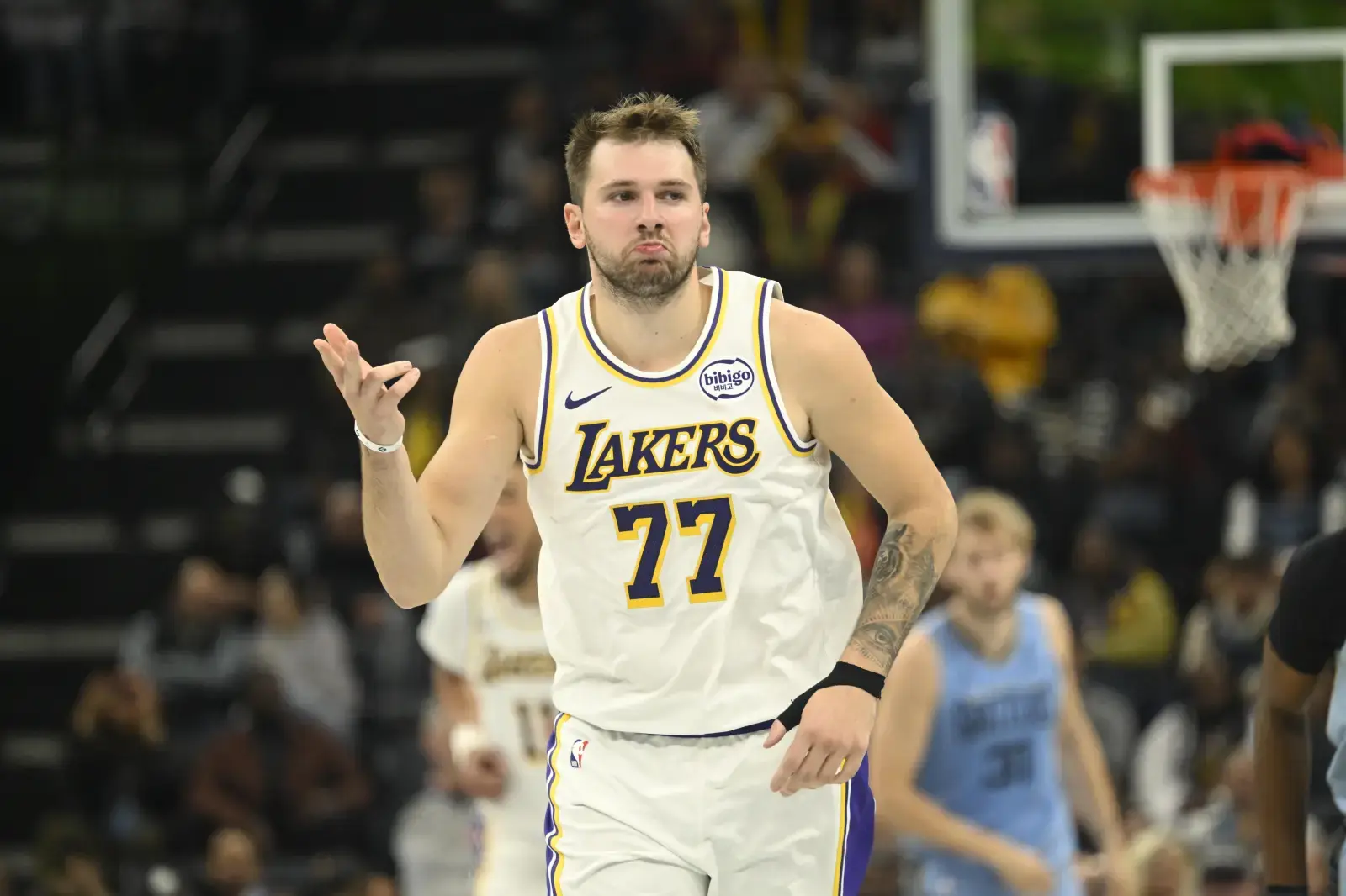 los angeles lakers superstar luka doncic in memphis grizziles game