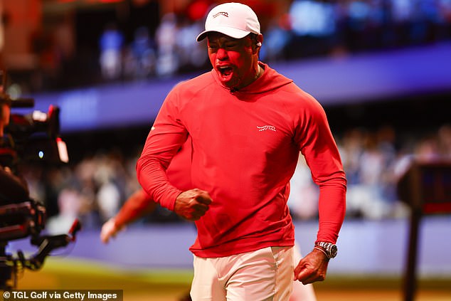 Woods, de 50 años, fue visto golpeando y corriendo durante la celebración.