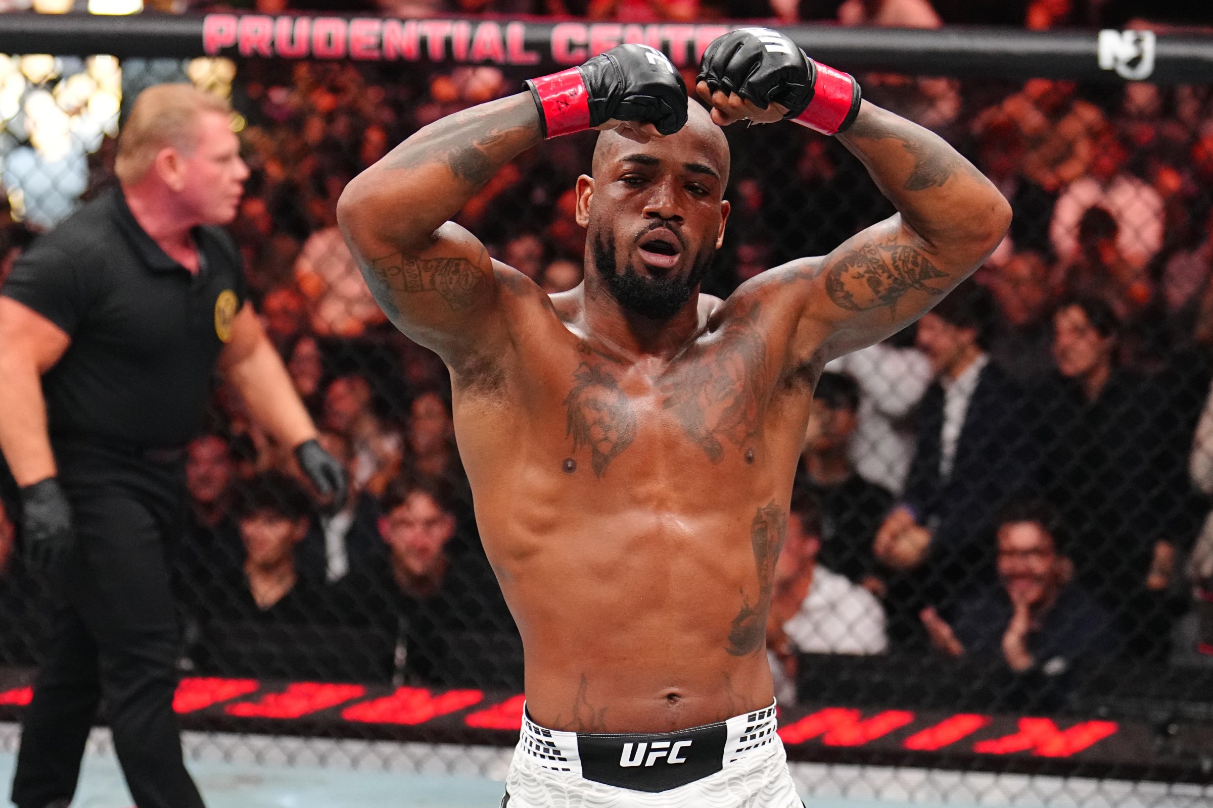 NEWARK, NUEVA JERSEY – 9 DE MAYO: King Green reacciona después de su victoria en peso pluma sobre Jeremy Stevens durante UFC 328 en el Prudential Center el 9 de mayo de 2026 en Newark, Nueva Jersey. (Foto de Chris Unger/Zuffa LLC)