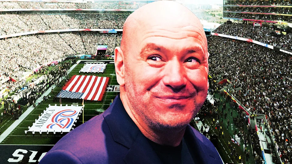 Dana White y la multitud del Super Bowl 2026.